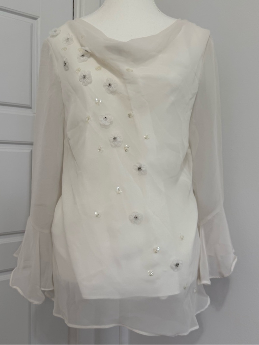 Elegant Women's Ivory Embellished Chiffon Blouse
